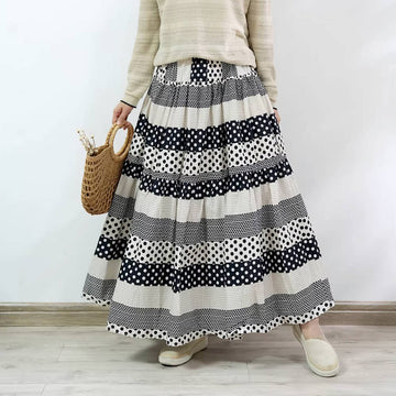 Classic Cotton Polka Dots Color Block Elegant Holiday Skirt