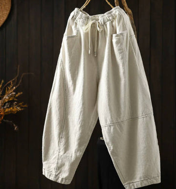 Women Casual Autumn Loose High-Waist Relaxed Fit Cropped Pants