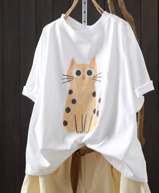 Spring Women Cotton Casual Short Sleeve Round Neck T-Shirts