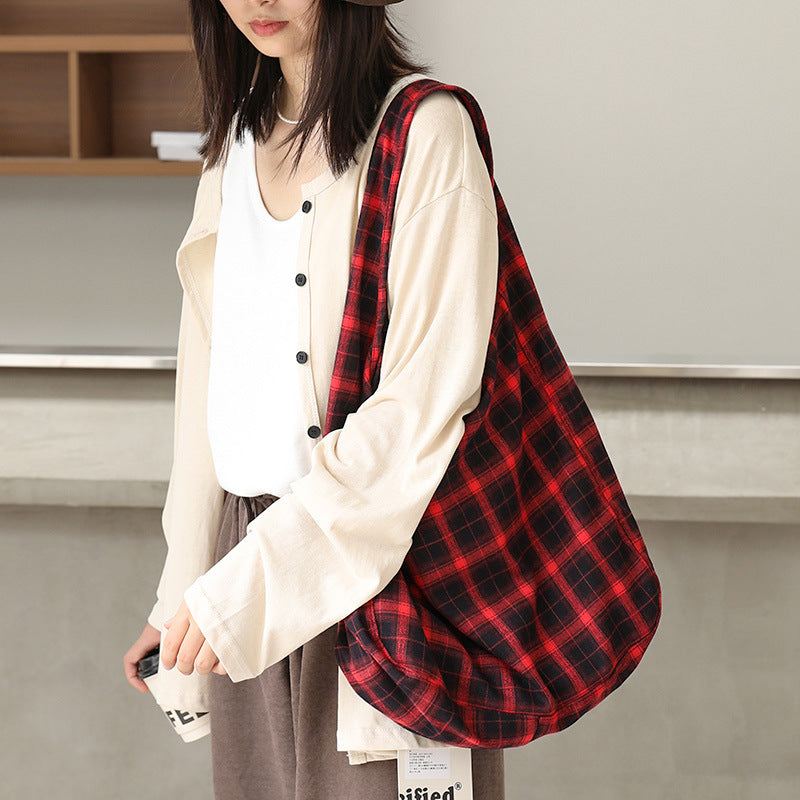 Retro Canvas Casual Plaid Versatile Soft Single-Shoulder Bag