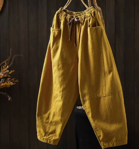 Women Casual Autumn Loose High-Waist Relaxed Fit Cropped Pants