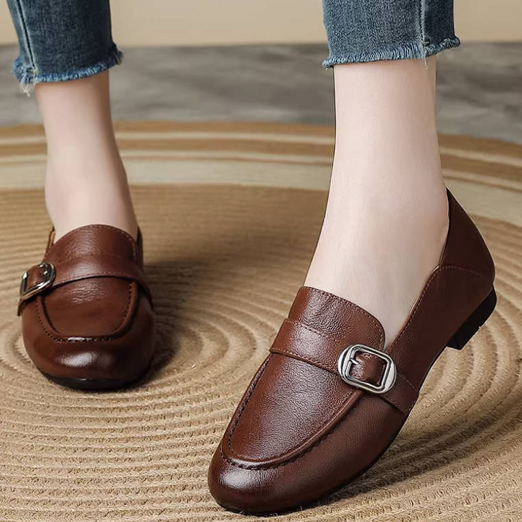 Genuine Leather Retro Pointed Toe Shallow Elegant Flat Shoes