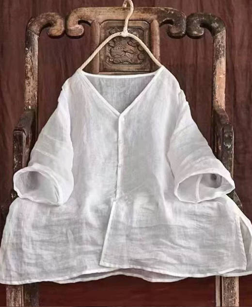 Summer Loose Original Pure Ramie Three-Quarter Sleeve Shirt Top