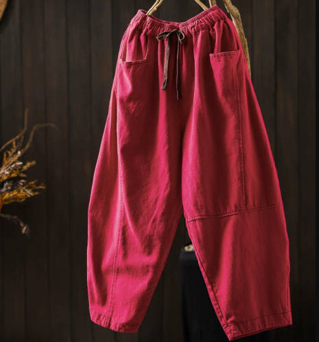 Women Casual Autumn Loose High-Waist Relaxed Fit Cropped Pants