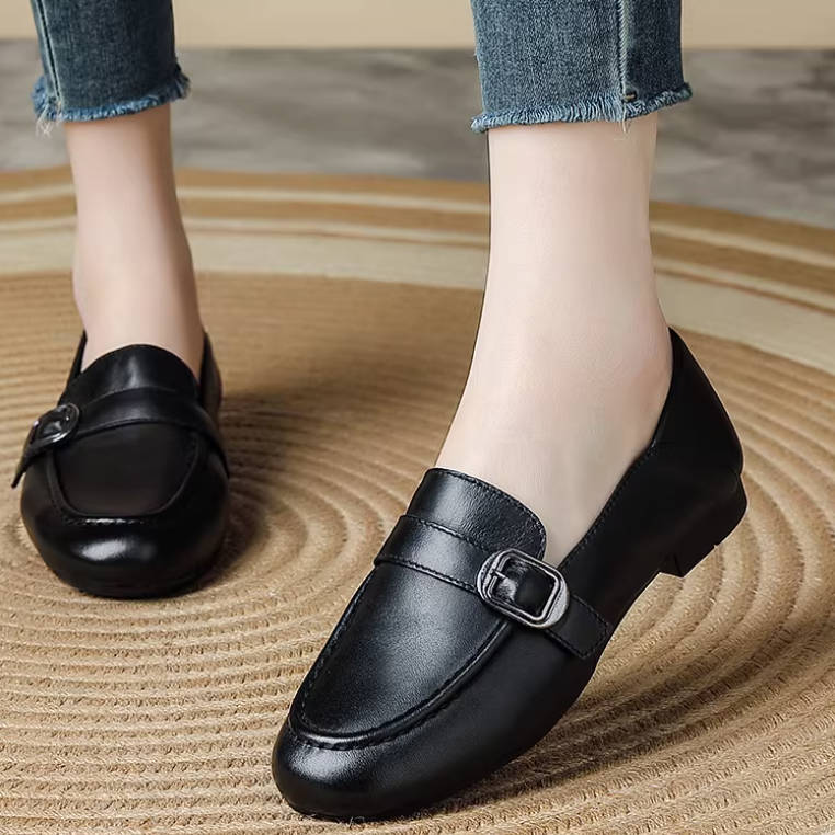 Genuine Leather Retro Pointed Toe Shallow Elegant Flat Shoes