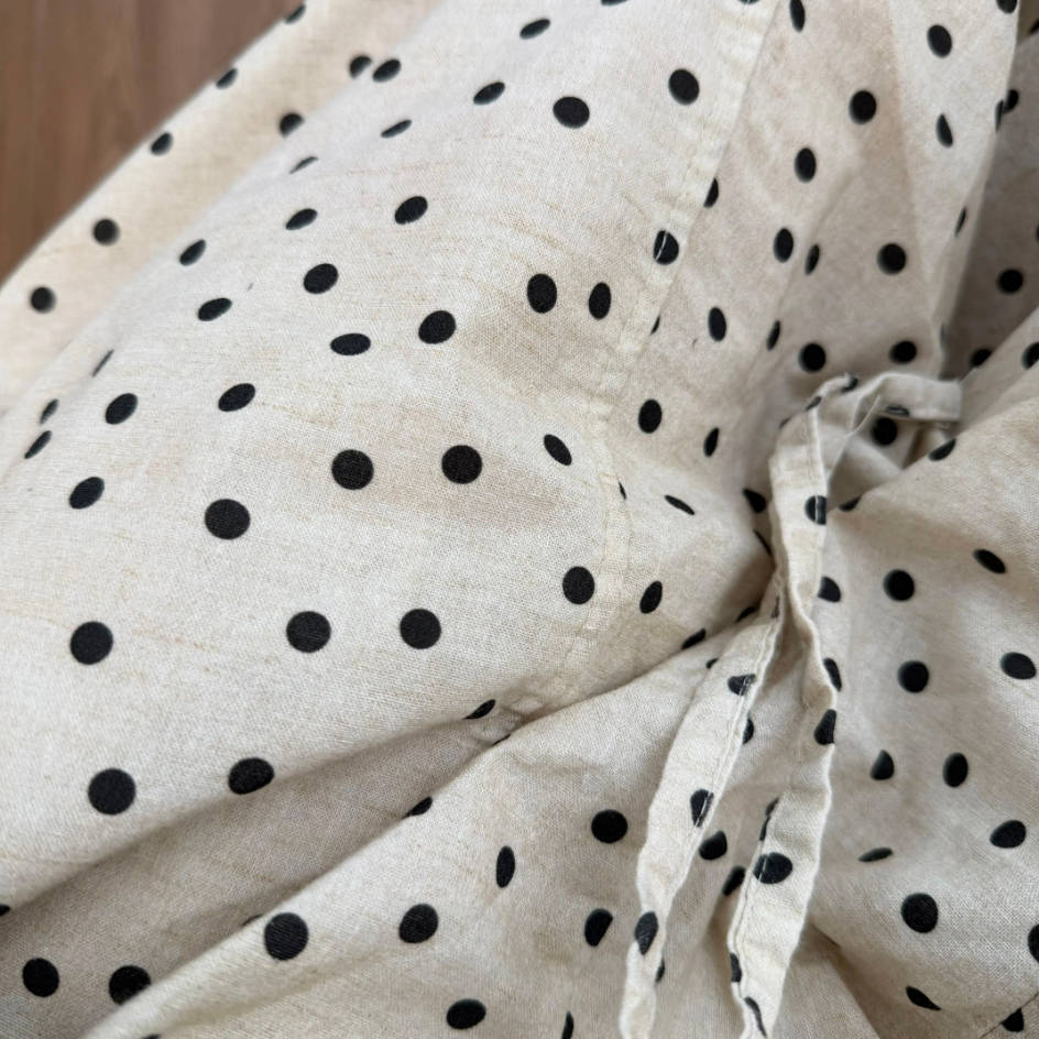 Casual Linen Polk Dots Patchwork Wide Legs Elastic Wasit Pants