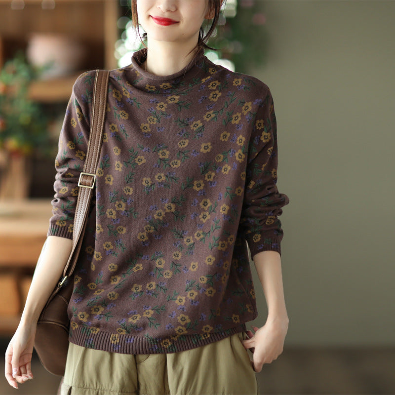 Women Winter Vintage Floral Knit Casual Pullover Sweater