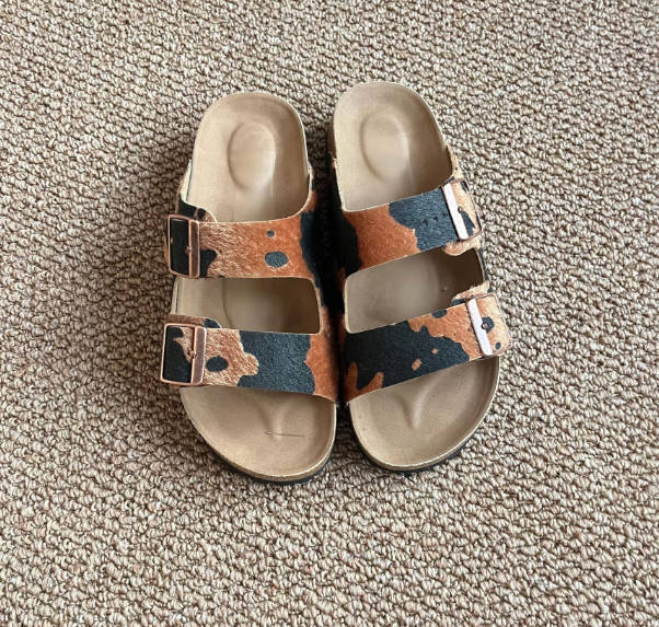 Retro Women Horsehair Open Toe Suede Leather Casual Slide Mule Sandals