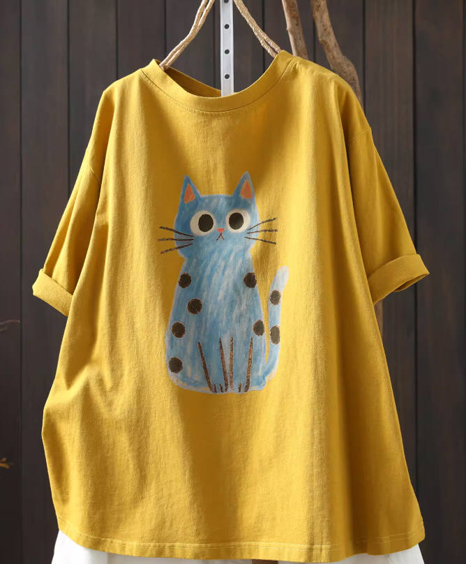 Spring Women Cotton Casual Short Sleeve Round Neck T-Shirts