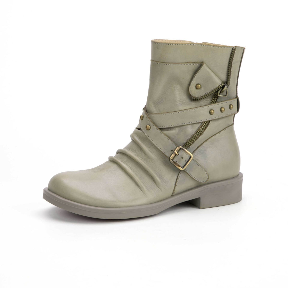 Leather Distressed Western Cowgirl Boots Belt Buckle Ankle Boots