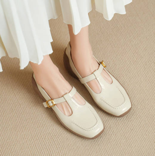 Vintage T-strap Genuine Leather Round Toe Mary Jane Flats