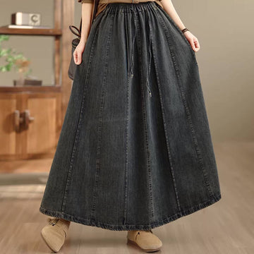 Spring Retro Denim Black Casual Loose Versatile Fashion A-Line Skirt