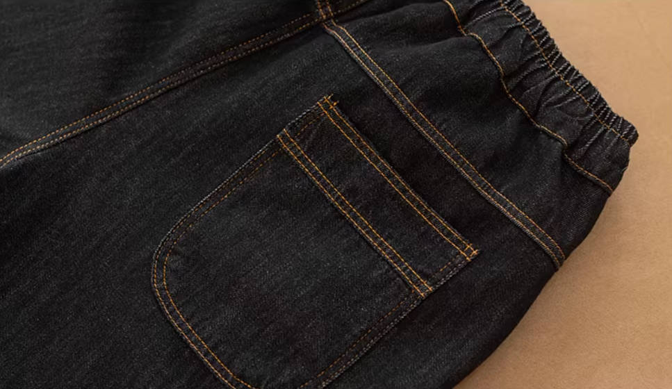 Denim Retro Black Plush Warm Casual Embroidered Harem Pants