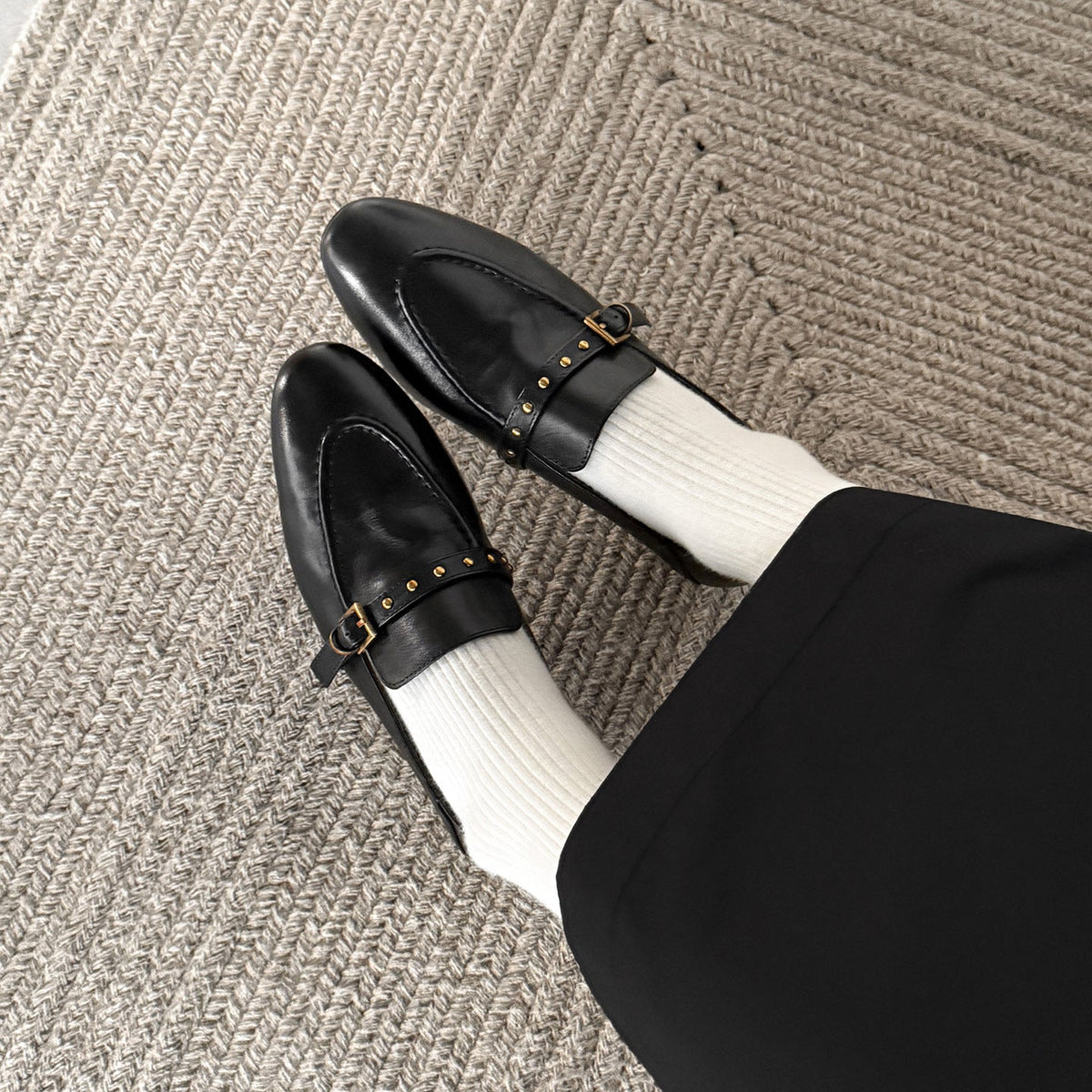 Elegant Top Leather Pointed Toe Chunky Shallow Slip-On Shoes