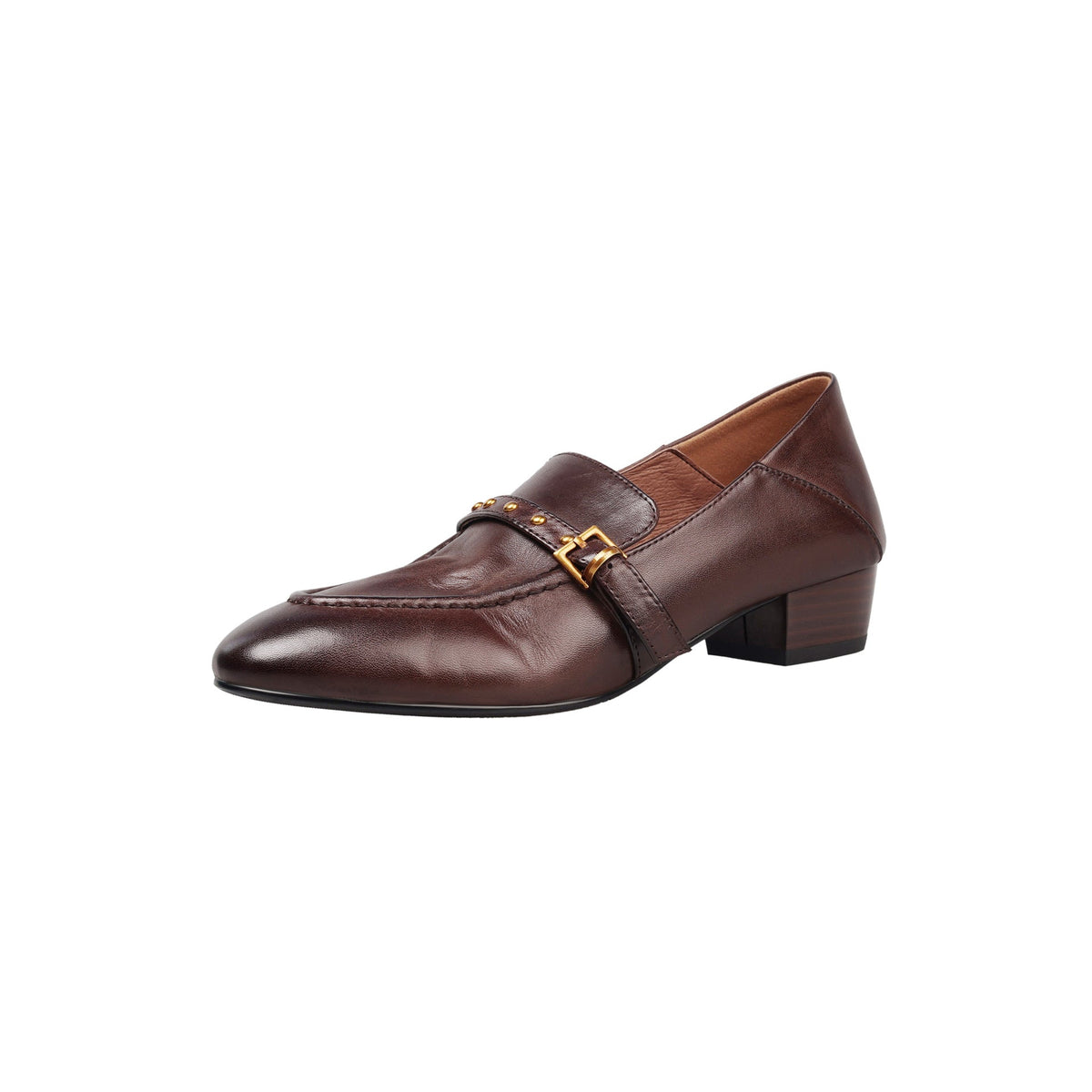 Elegant Top Leather Pointed Toe Chunky Shallow Slip-On Shoes