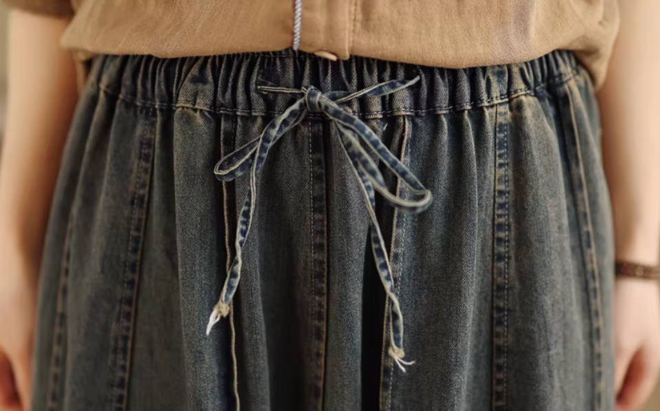 Spring Retro Denim Black Casual Loose Versatile Fashion A-Line Skirt