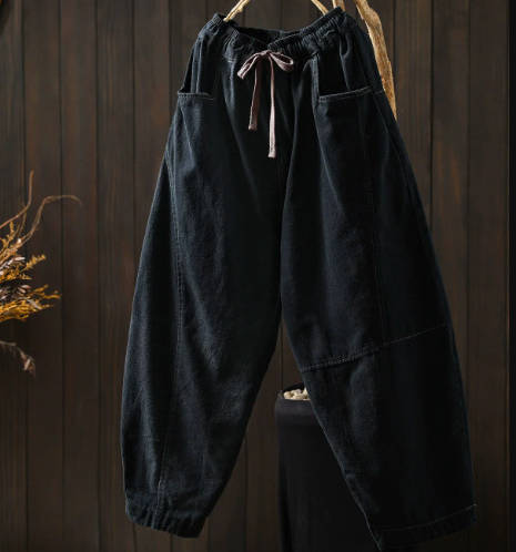 Women Casual Autumn Loose High-Waist Relaxed Fit Cropped Pants