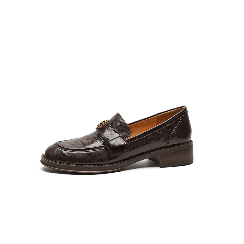 Vintage Sheepskin Leather Camellia Chunky Loafer Shoes