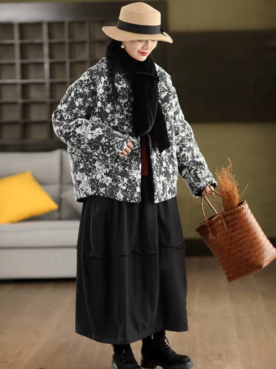 Winter Ramie Warm Cotton-In Ruffled Thick Loose Skirt