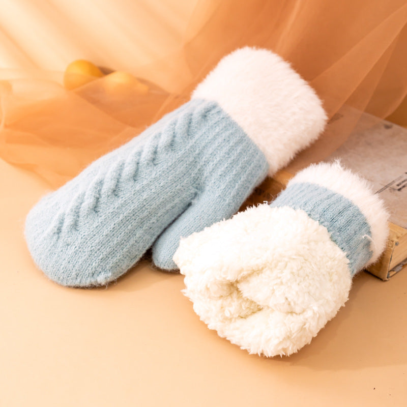 Winter Warm Knitted Patchwork Cotton-In Soft Thick Mittens