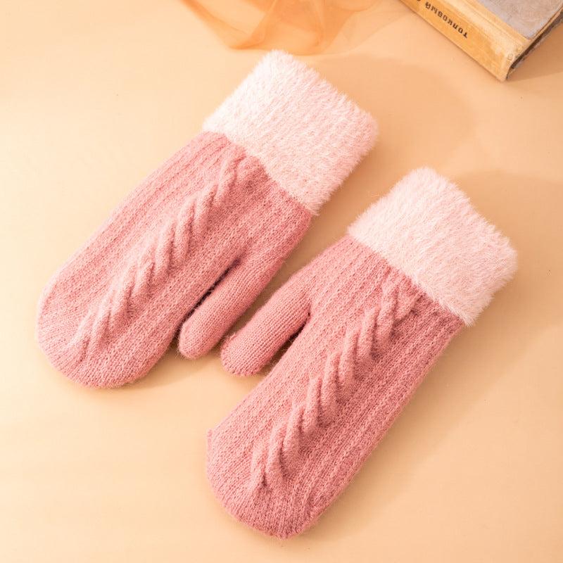 Winter Warm Knitted Patchwork Cotton-In Soft Thick Mittens
