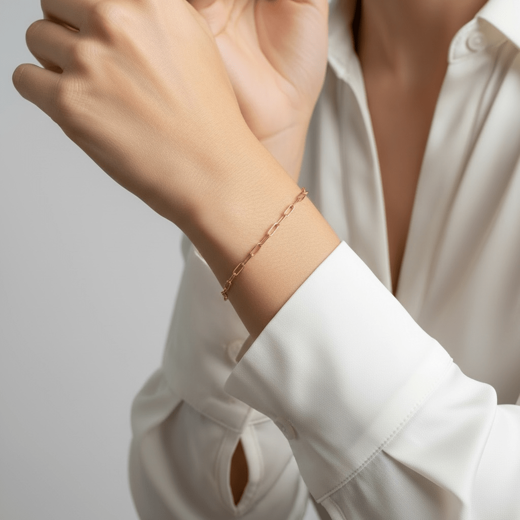 18k Gold Filled Short Link Paperclip Bracelet: 6 inches with extender