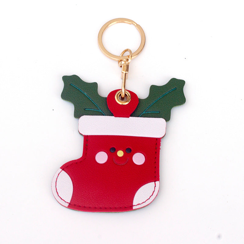 Leather Keychain Airtag Holder Christmas Ornament Bag Charm Gift