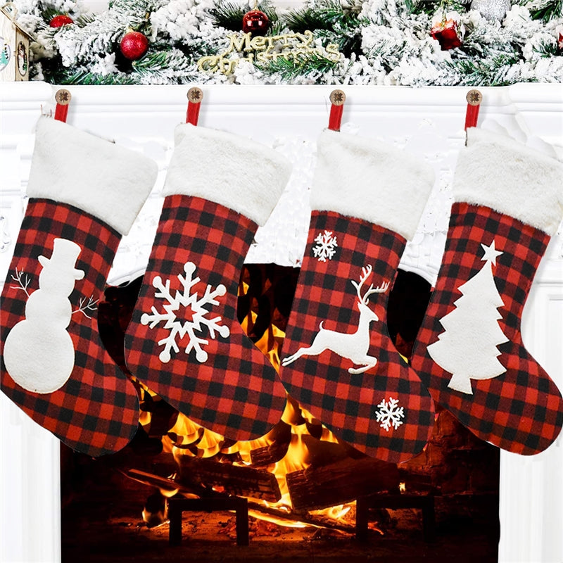 Red Black Plaid Christmas Stocking Gift Bag