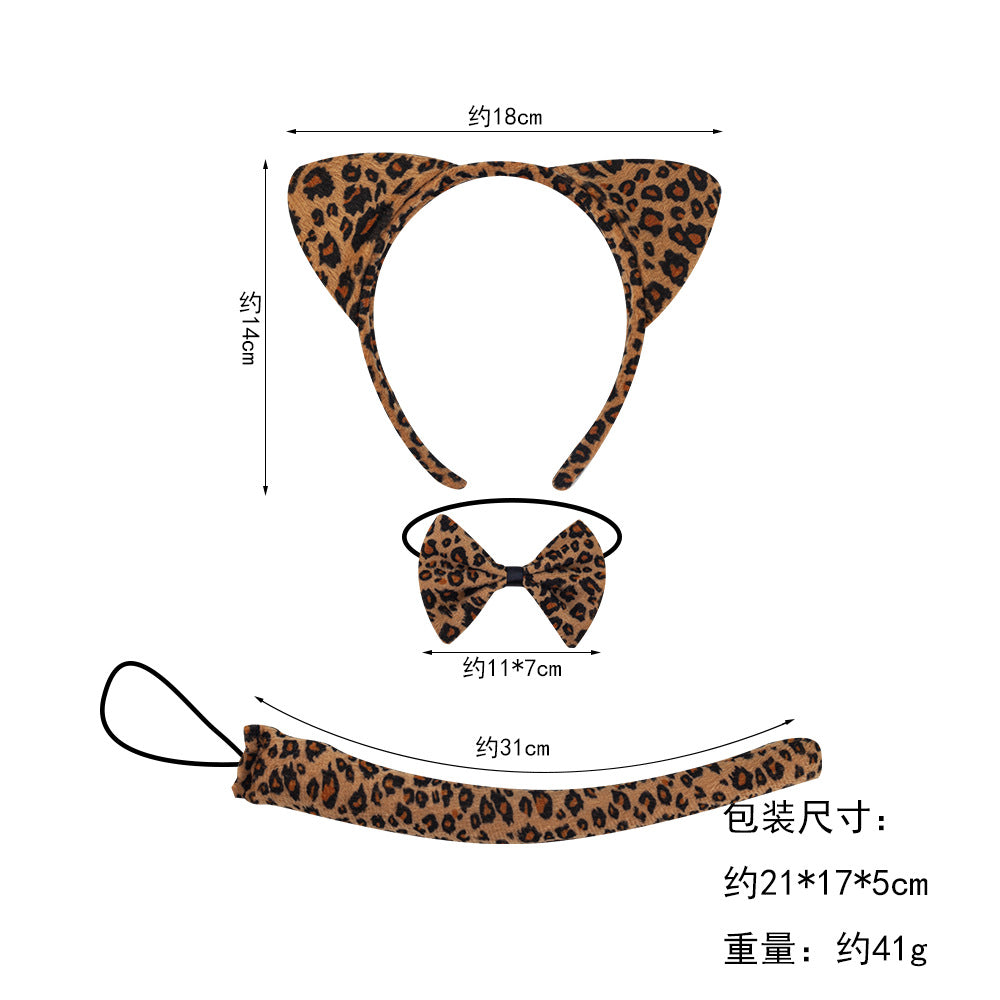 Halloween Black Cat Ears Headband With Plush Animal Ears Set