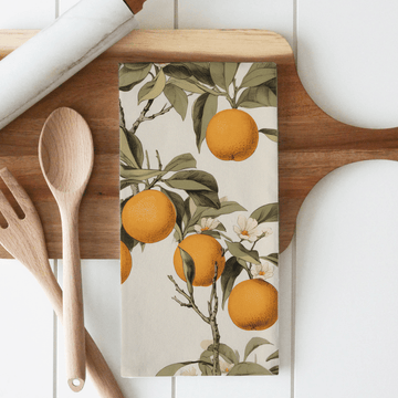 Vintage Oranges Kitchen Tea Towel: White