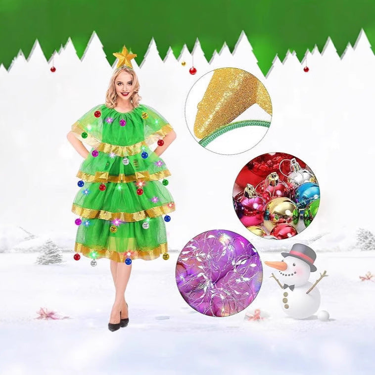 Christmas Tree Costume Set With Hat And Bells For Women