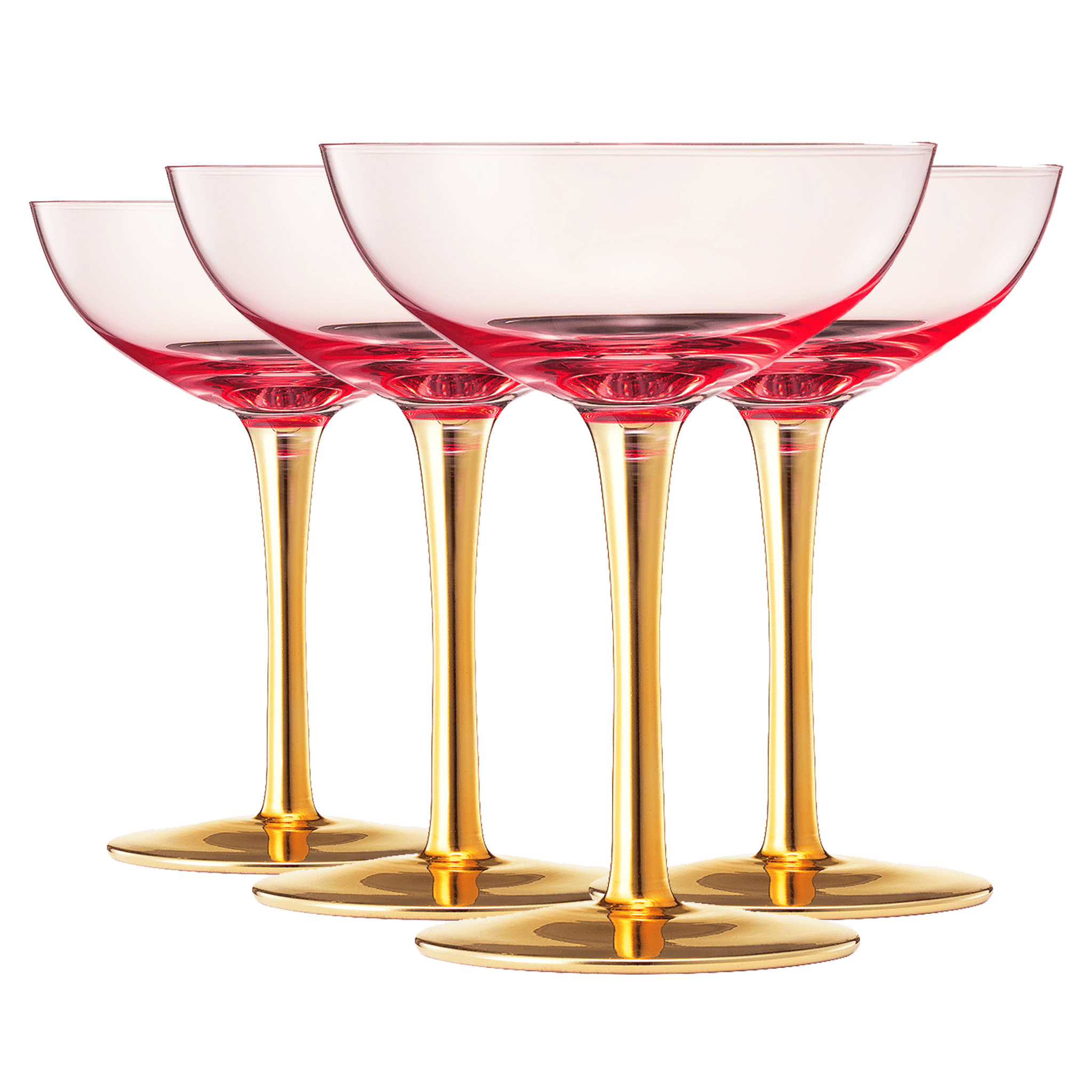Colored Coupe Art Deco Glasses, Set of 4