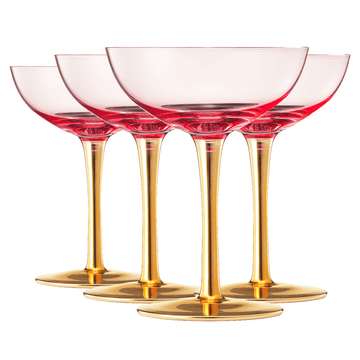 Colored Coupe Art Deco Glasses, Set of 4
