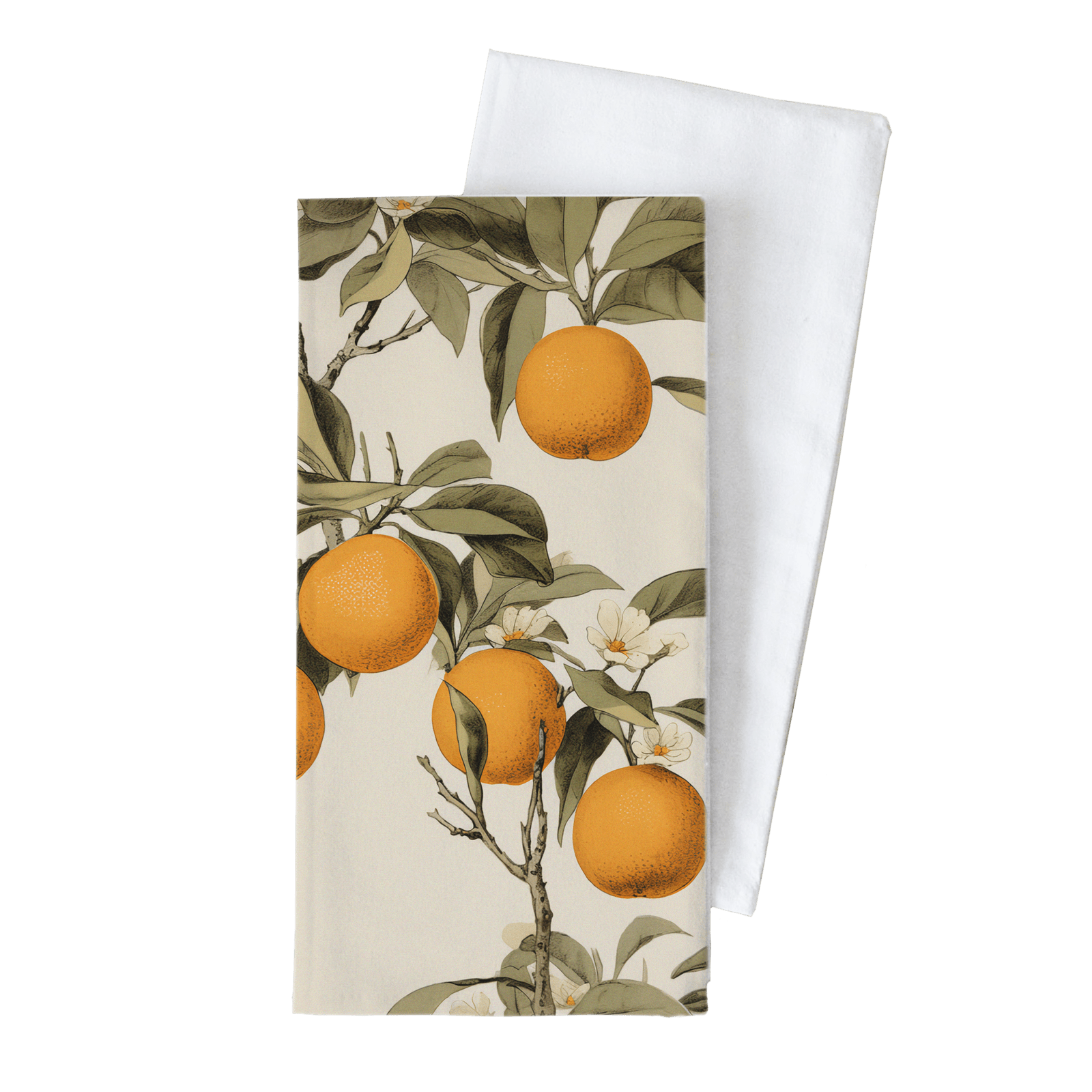 Vintage Oranges Kitchen Tea Towel: White