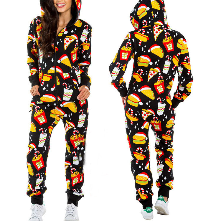 Christmas Hooded Zipper Onesie Pajamas