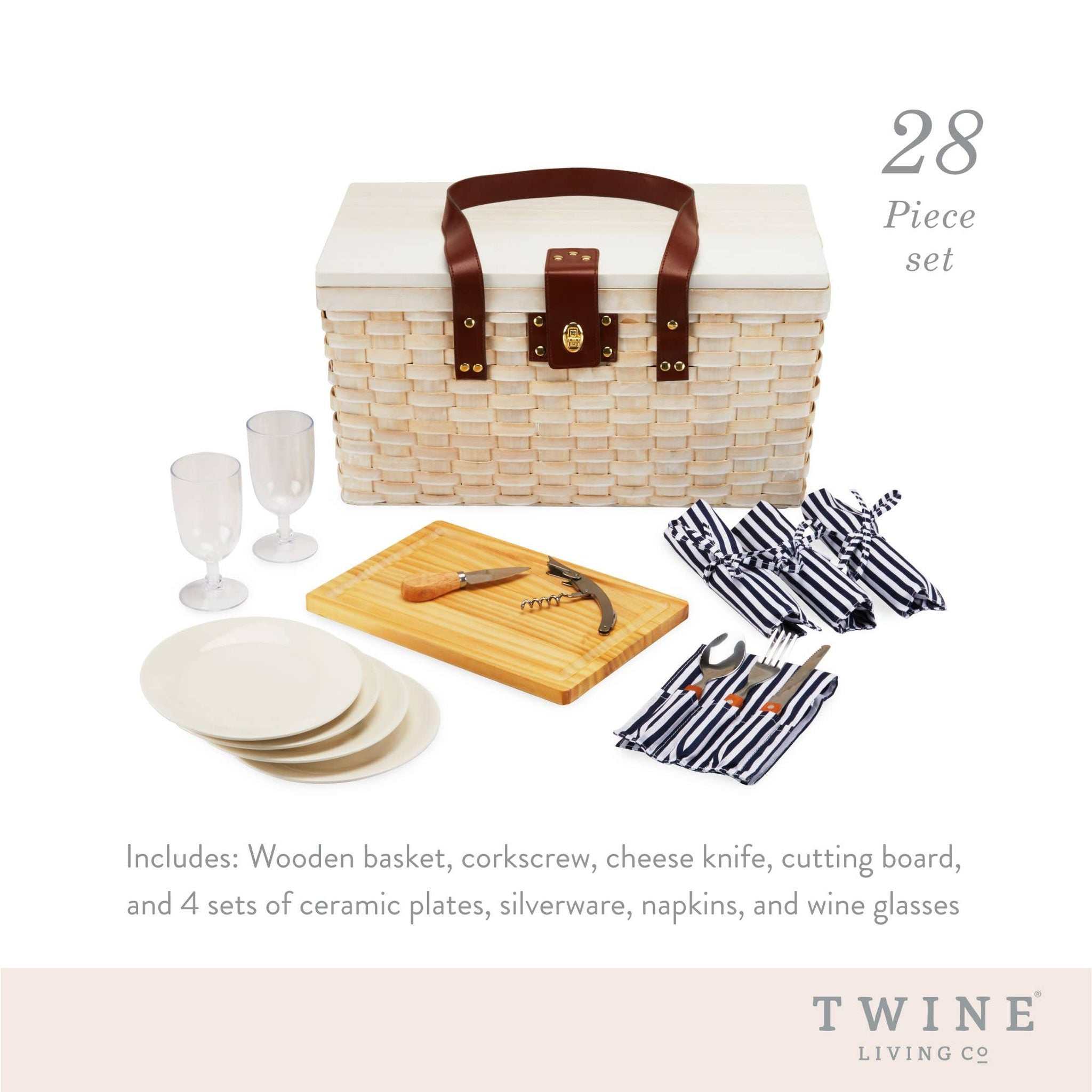 Tahoe Picnic Basket Set for Four in Cream