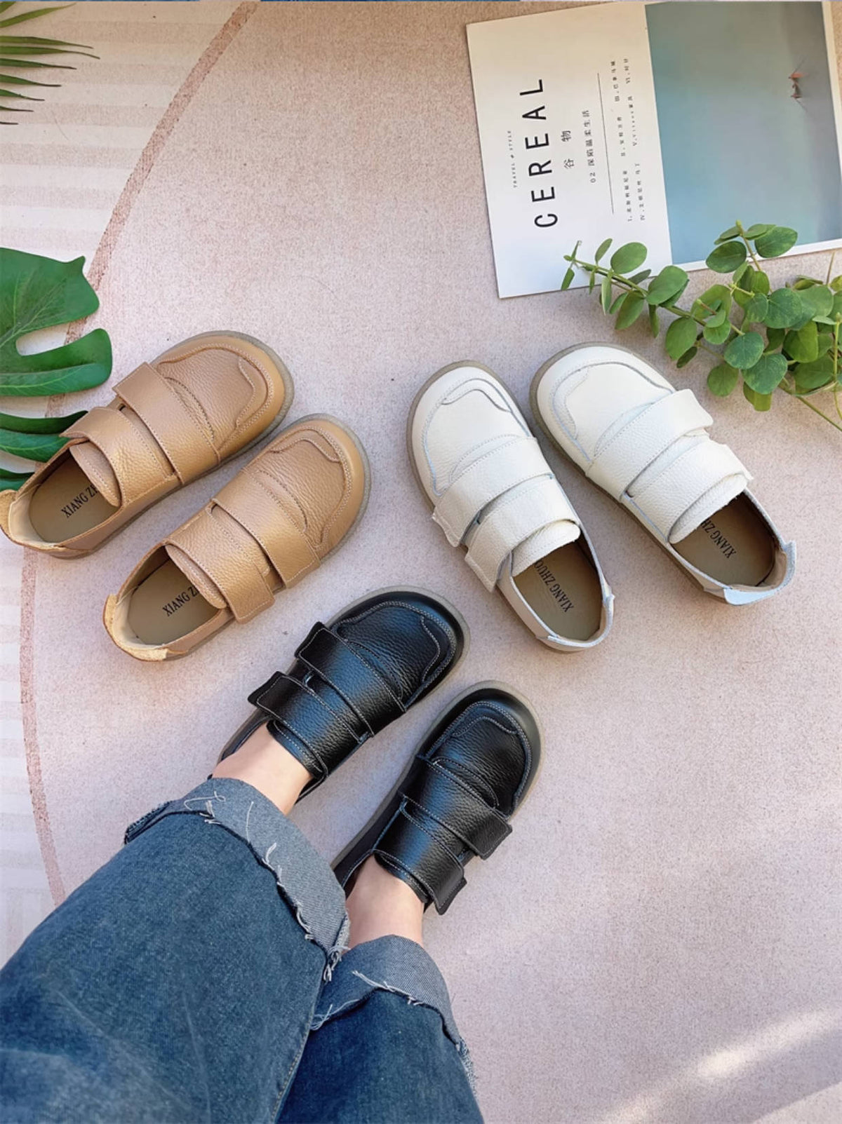 Babakud Retro Casual Top Leather Soft Flat Sole Round Toe Shoes