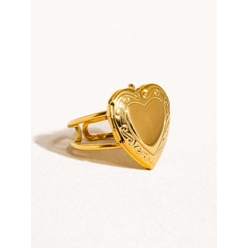 Sefina 18K Non-Tarnish Locket Heart Ring: Yellow Gold