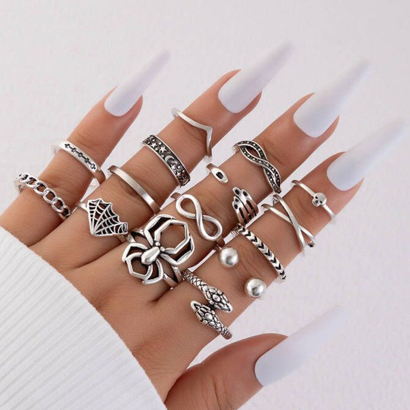 Halloween Dark Skull Vintage Ring Punk Spider Snake Set