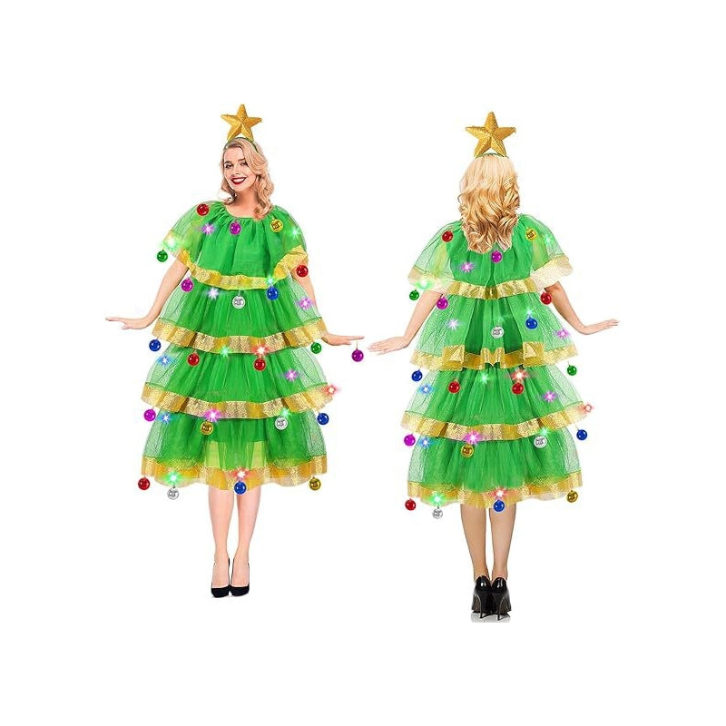 Christmas Tree Costume Set With Hat And Bells For Women