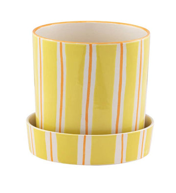 Yellow Retro Stripe Planter with Saucer