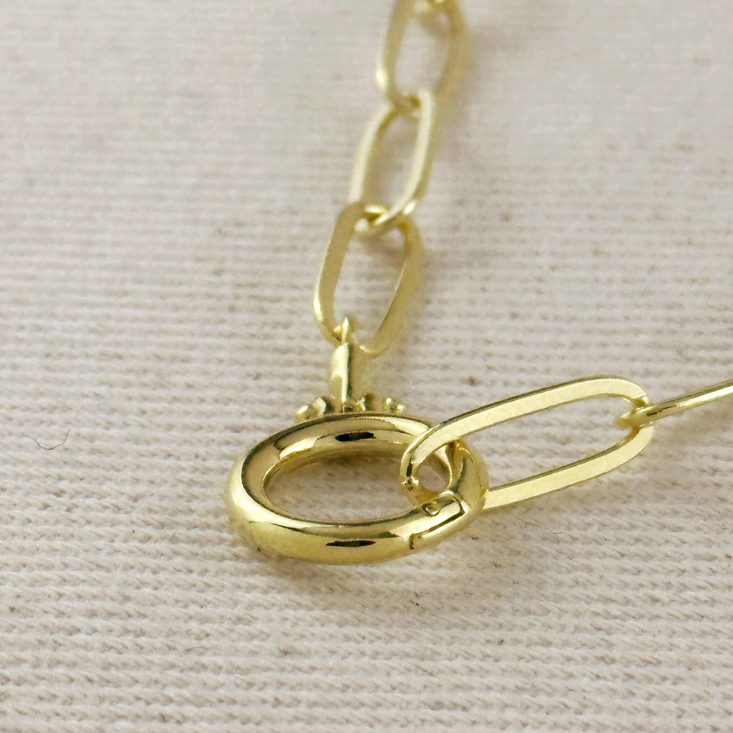 18k Gold Filled Paperclip Chain With Round Clicker Clasp Necklace