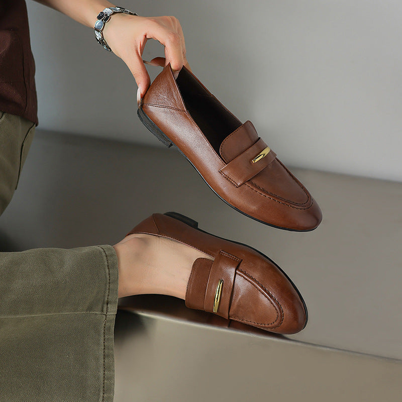 Spring Leather Elegant Pointed Slim Soft Flat Sole Slip-On Loafer Shoes