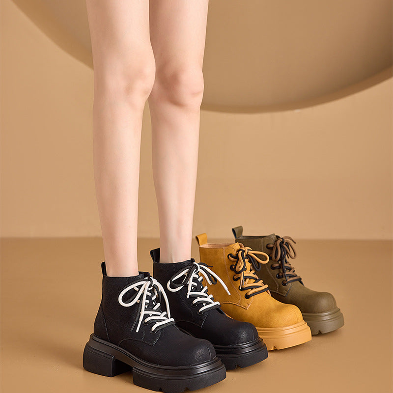 Vintage Leather Trendy Fashion Platform Lace-Up Cool Boots