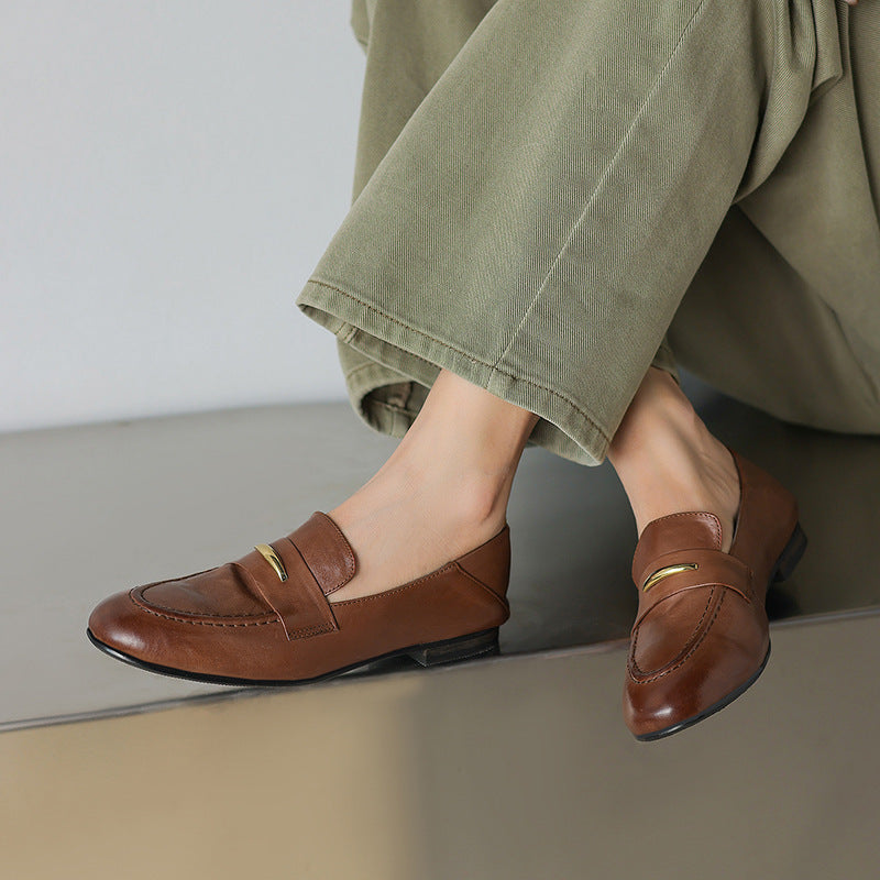 Spring Leather Elegant Pointed Slim Soft Flat Sole Slip-On Loafer Shoes