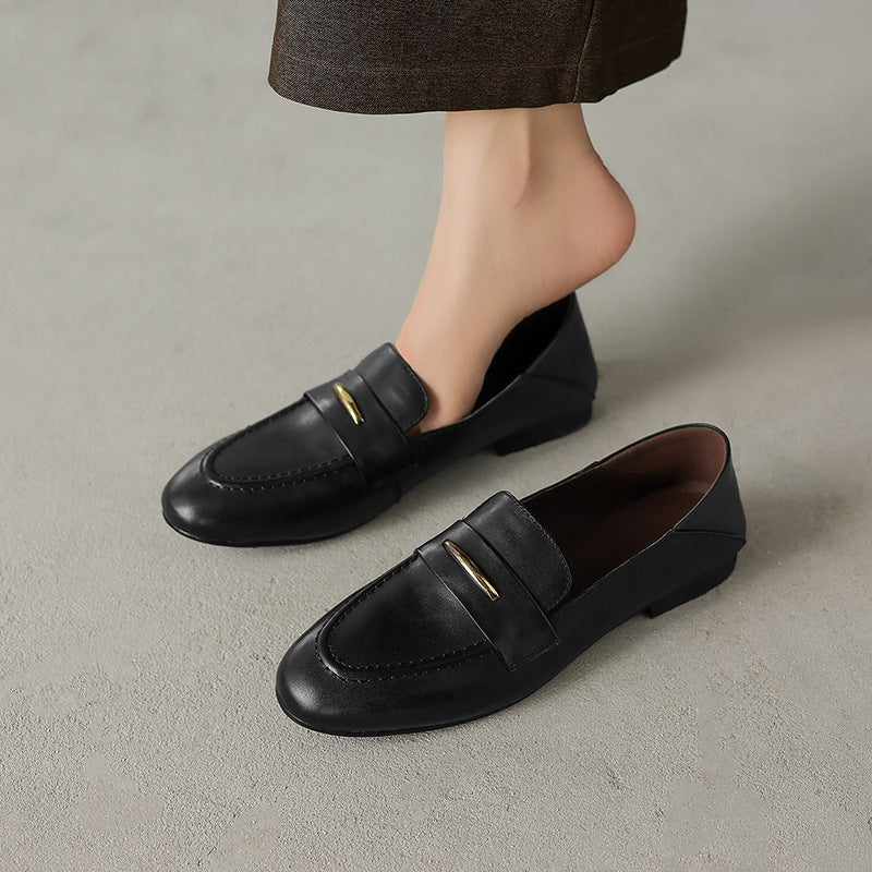 Spring Leather Elegant Pointed Slim Soft Flat Sole Slip-On Loafer Shoes