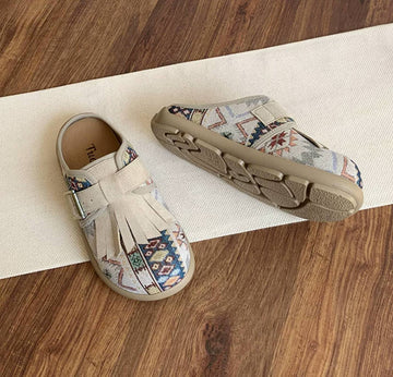 Vintage Ethnic Style Half-Back Lazy No-Heel Mule Sandals Slip-On