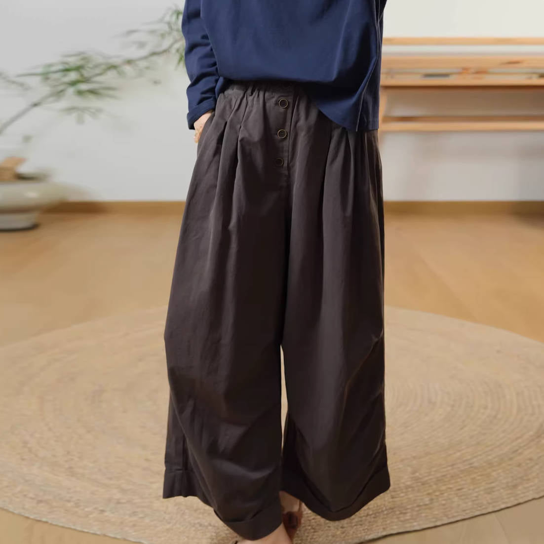 Spring Cotton Fashionable Elastic Waist Loose Breathable Pants