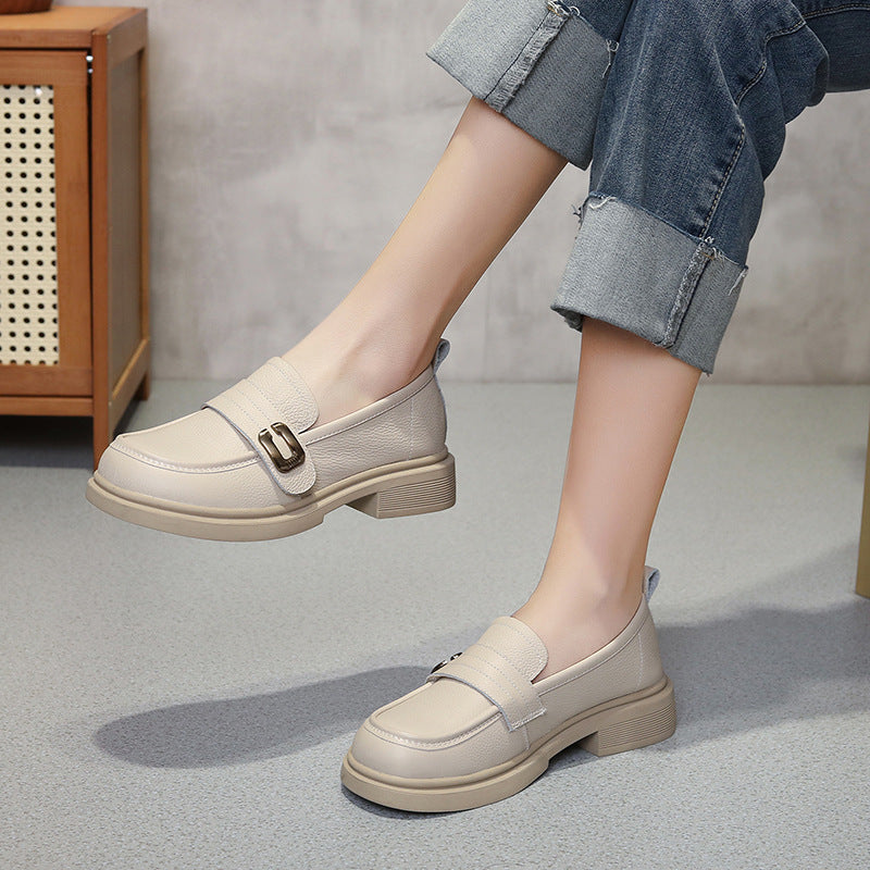 Genuine Leather Retro Classic Shallow Soft Sole Loafer Shoes