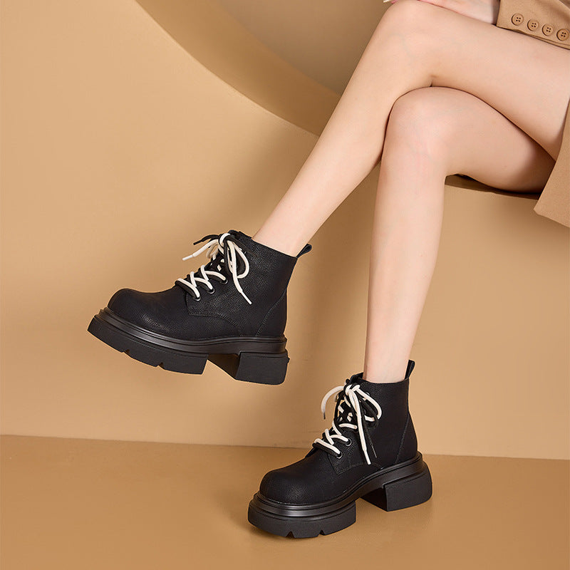 Vintage Leather Trendy Fashion Platform Lace-Up Cool Boots